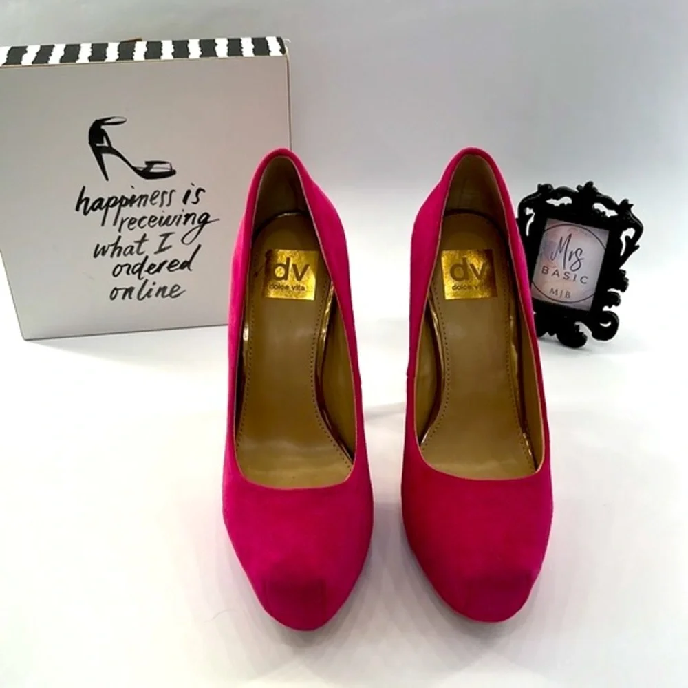 Dolce Vita Hot Pink Suede Platform Stiletto Shoes, Size 7.5